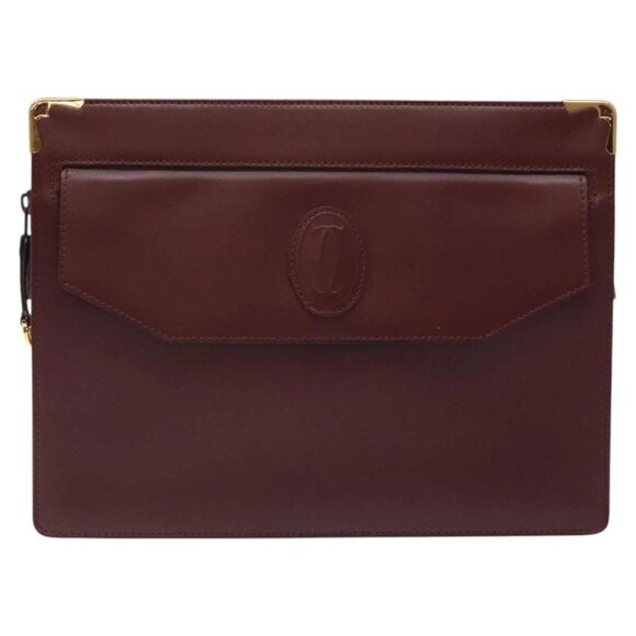 CARTIER Must Line Clutch Bag Leather Bordeaux Gold - Picture 12 of 15